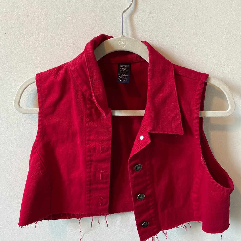 Red cropped jean jacket